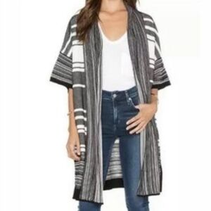 Vince Striped Open-Front Knit Cardigan Sweater - Gray/White